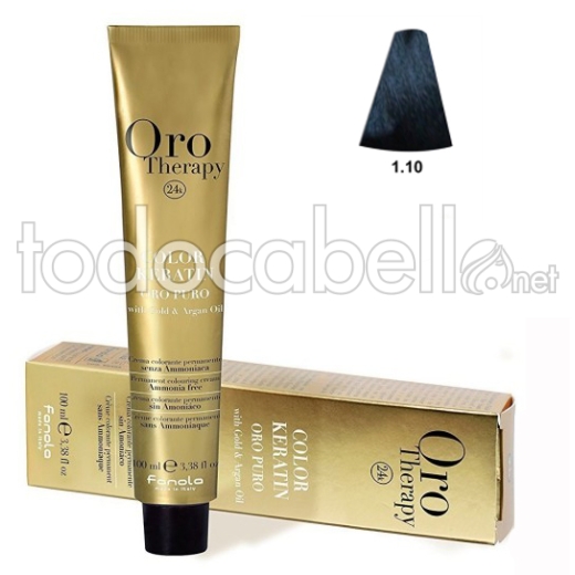 Fanola Tinte Oro Therapy "Sans ammoniaque" 1.0 Noir bleuâtre 100ml
