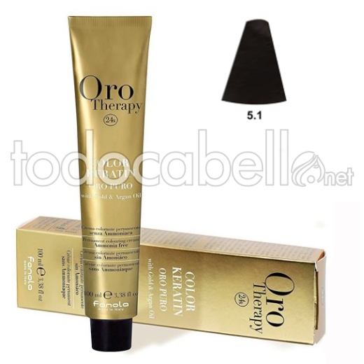 Fanola Tinte Oro Therapy "Sans ammoniaque" 5.1 Châtaigne clair cendres 100ml